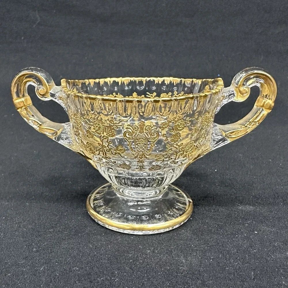 Cambridge 'Rose Point' Cream & Sugar Set With Gold Encrusted Decoration, Vintage